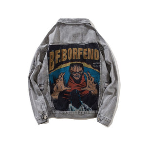 Hip Hop Men's Oversized Denim Jackets Retro Patchwork