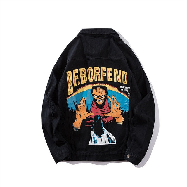 Hip Hop Men's Oversized Denim Jackets Retro Patchwork