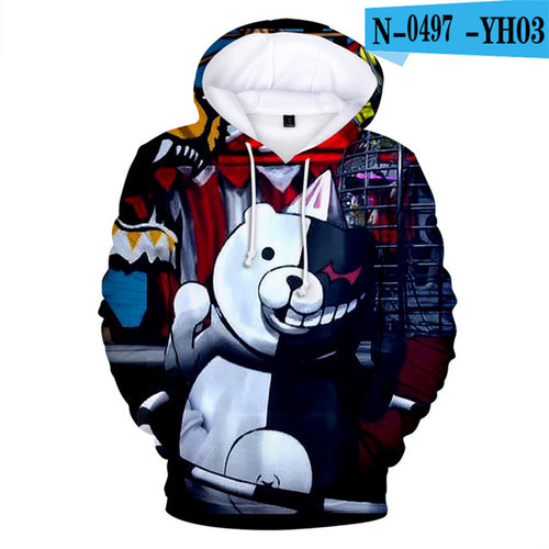 Danganronpa Hoodie Black White Bear Monokuma Oversized Moletom Danganronpa Anime Hoodies Long Sleeve Printed Hoodie Game Clothes