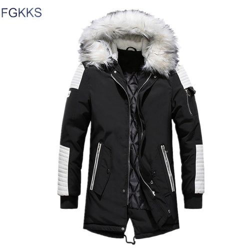 FGKKS Men Parka Cotton Thick Jacket 2019 Winter New Warm Fashion Fleece Jackets Coats Fur Collar  Men's Parkas