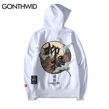 Load image into Gallery viewer, GONTHWID Embroidery Japanese Cranes Pullover Hoodies Men 2019 Winter Hip Hop Male Casual Hooded Sweatshirts Streetwear