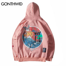 Load image into Gallery viewer, GONTHWID Japanese Embroidered Cranes Fleece Hoodies Streetwear Men Women 2019 Hip Hop Casual Pullover Sweatshirts Pink Naby Blue