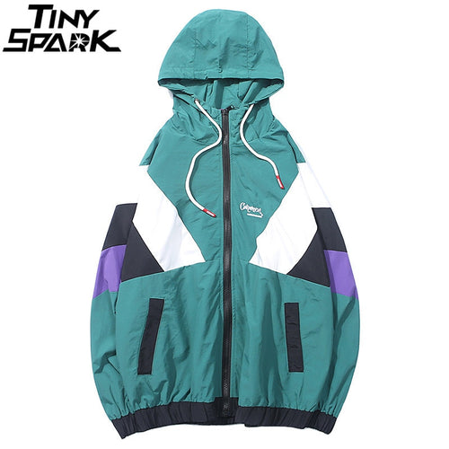 Harajuku Track Jacket Windbreaker Men Hip Hop Streetwear Hooded Jacket Color Block Autumn 2018 Casual Hoodie Jacket Coat Hipster