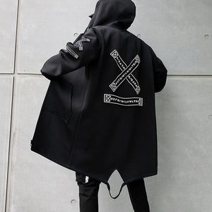 Long Jacket Print Fashion Harajuku Windbreaker Overcoat Male Casual Outwear