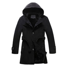 Load image into Gallery viewer, M-6XL new autumn and winter men&#39;s thicken warm fleece lined wool blends pea coat hoodie button single breasted overcoat