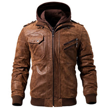 Load image into Gallery viewer, Men&#39;s Real Leather Jacket Men Motorcycle Removable Hood winter coat Men Warm Genuine Leather Jackets