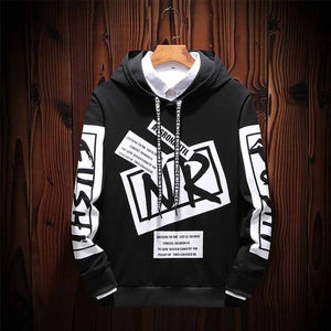 Casual Black White Hoodie letter print Men